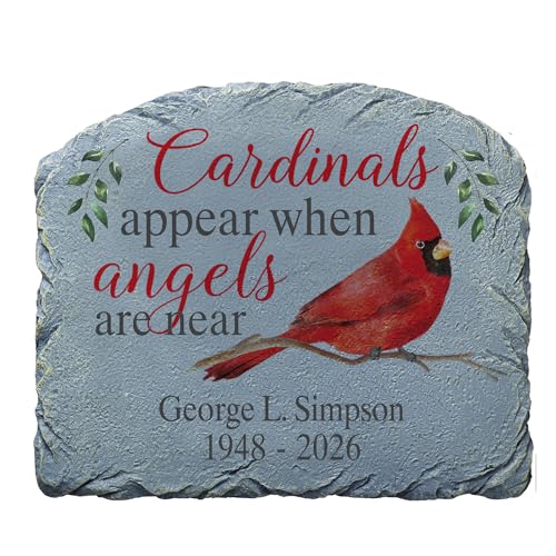 Leet's Make Memories Personalized Memorial Garden Stone - Sympathy - Loss of Loved One - Grave Marker - Condolences - Indoor/Outdoor - Durable Resin - Cardinals Appear When Angels are Near - style: Cardinals Appear