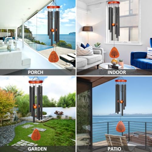 32" Sympathy Memorial Wind Chimes, Windchimes in Memory of A Loved One - color: Black 32 Raindrop