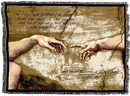 Pure Country Weavers Hands of God & Adam Blanket - Michelangelo Sistine Chapel Creation of Adam - Scriptures - Genesis 2:7 - Religious Gift Tapestry Throw Woven from Cotton - Made in the USA (72x54) - color: Genesis 2:7