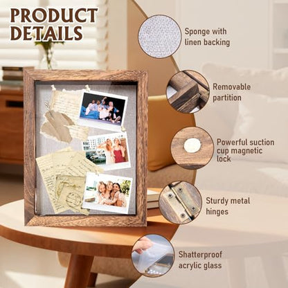 Shadow Box 14x11 Brown Picture Frames Display Cases with LED Light,Memory Keepsakes Boxes with 4 Removable Trinket Shelf,for Anniversary Wedding Baby Graduates Memorial Collect Deep Brown - color: Brown