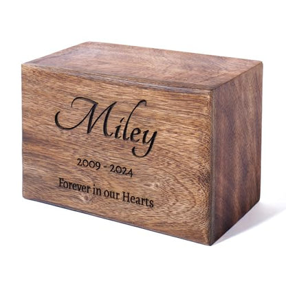 Handcrafted Paw Print Wooden Cremation Urn for Human & Pet Ashes, Memorial Wood Funeral Urn Box for Dogs, Cats & Adults, Male & Female, Burial Keepsake, Custom Sizes Small to XL (40–250 lbs Capacity)