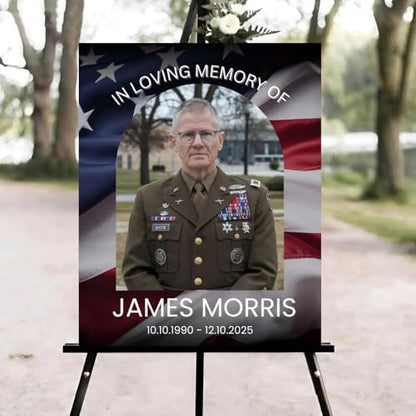 American Flag Funeral Welcome Sign, Celebration of Life Welcome Sign, in Loving Memory Sign, Celebration of Life, Celebration of Life Sign, Memorial Sign with Photo,Funeral Welcome Sign #a2 - color: Version #23