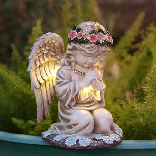 Solar Angel Garden Statues Outdoor,Garden Angel,Praying Angels Figurines | Kneeling Angel Girl,Angel Solar Lights,Home Decor for Patio Lawn Yard or Cemetery, Garden Gifts for Mom Grandma,Waterproof - style: Antique