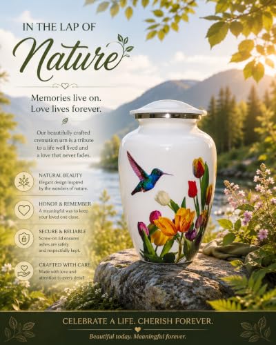 BOLD & DIVINE White Hummingbird Cremation Urn | Handcrafted Hummingbird urn for Human Ashes Adult Female, Large Burial urns for Ashes up to 200 LBS. (White Hummingbird Adult Urn) - size: Large