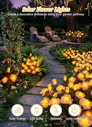 Brightown Solar Garden Lights, 4 Pack LED Rose Flower Lights Waterproof - color: Champagne Rose