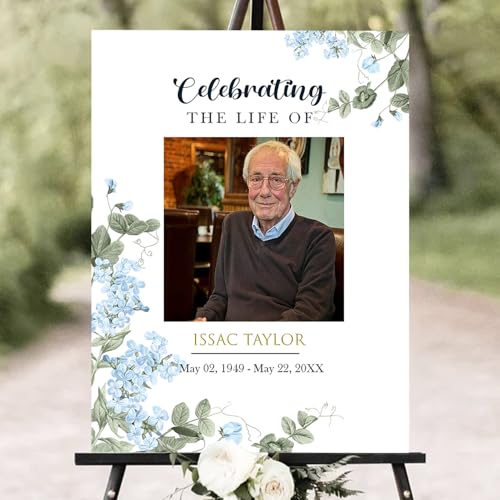 Personalized Funeral Welcome Sign – Celebration of Life Sign with Photo, Custom Memorial Sign with Floral Frame, Minimalist Memory Board for Funeral Décor (Design 5). - color: Design 5