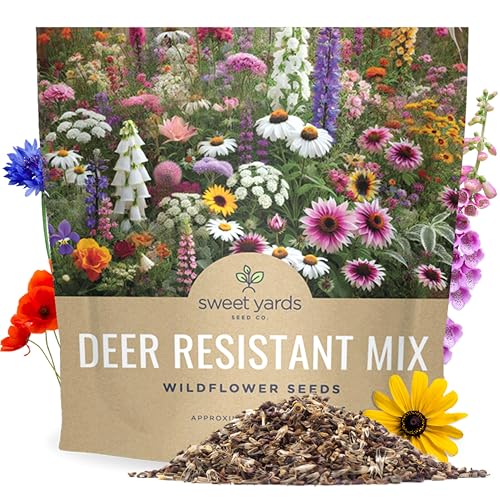 Deer Resistant Wildflower Seed Mixture - Bulk 1 Ounce Packet - Over 15,000 Deer Tolerant Seeds - Open Pollinated and Non GMO - size: 1 Ounce Pouch