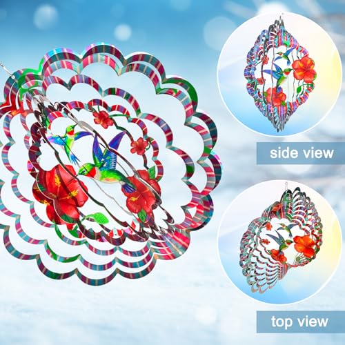 Hummingbird Wind Spinner, 12-Inch 3D Kinetic Metal Wind Spinners - color: Mandala Hummingbird