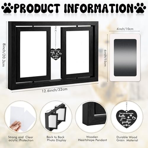 Dog Picture Frame 4x6, Paw Print Kit for Dogs, Dog Memorial Gifts for Loss of Dog | Rotating Wooden Double Sided Display Pet Paw & Nose Print DIY Kit - color: Black