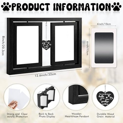 Dog Picture Frame 4x6, Paw Print Kit for Dogs, Dog Memorial Gifts for Loss of Dog | Rotating Wooden Double Sided Display Pet Paw & Nose Print DIY Kit - color: Black