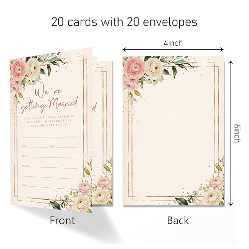 Floral Wedding Invitation Cards with Envelopes, 20 Sets Ranunculus Wedding Invites, Eucalyptus Greenery Bridal Shower Engagement Announcement 4x6 Inch We're Getting Married Invitations (215) - color: Pink Ranunculus