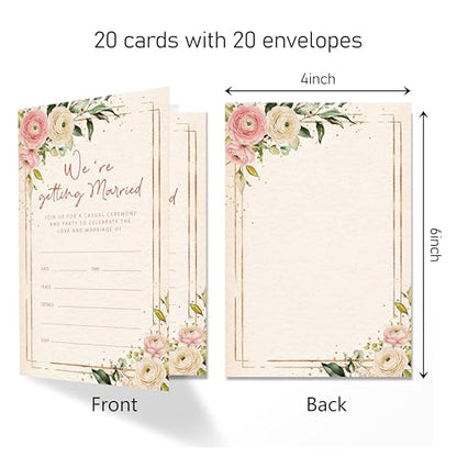 Floral Wedding Invitation Cards with Envelopes, 20 Sets Ranunculus Wedding Invites, Eucalyptus Greenery Bridal Shower Engagement Announcement 4x6 Inch We're Getting Married Invitations (215) - color: Pink Ranunculus