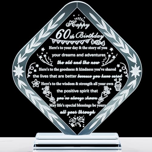 YWHL 60th Birthday Gifts for Men Women Crystal 60th Bday Decorations Best 60 Year Old Birthday Gift Ideas for Mom Grandma Wife Dad Born in 1965 - style: 60th Birthday Gifts