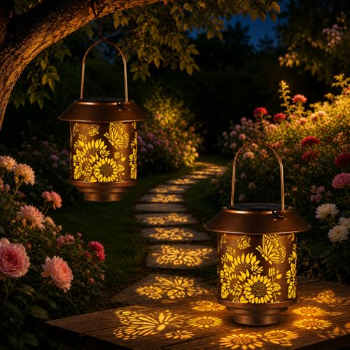 2 Pack Butterflies Solar Lantern Outdoor Hanging Gifts for Women Mom - color: b-Butterfly-2PC