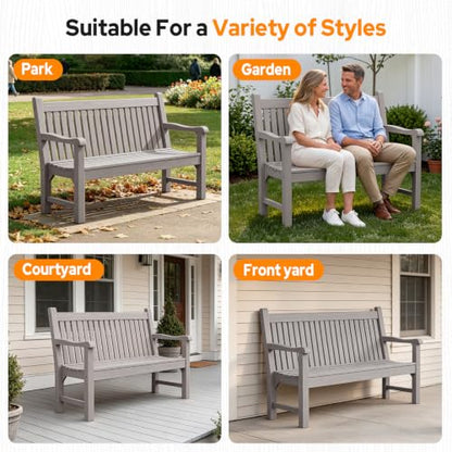 2-Person Outdoor Bench with 700 Lbs Weight Capacity, Grey | Poly Lumber Weatherproof Garden Bench Seating for Porch, Balcony and Park, All-Weather Patio Bench Furniture - color: Grey