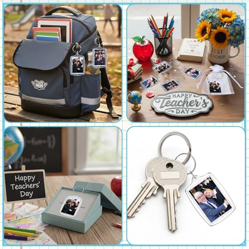 30 Sets Back to School Acrylic Photo Frame Keychain Rectangle Picture Insert Keychain with Writable Labels and Organza Bags - style: Teacher