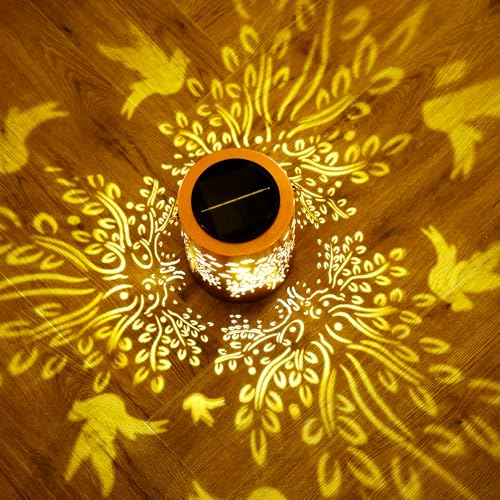 Solar Lantern Outdoor, Tree of Life Decorative Hanging Lantern | 13.4", Metal, IP65 Waterproof, Larger Solar Panel, 2000mAh Battery, Dusk to Dawn, Garden, Patio Decor, Housewarming Gifts - style: Tree of Life