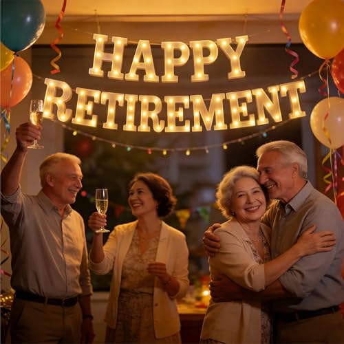 15 Pcs Happy Retirement Party Decorations Retired Marquee LED Light Letters Battery Powered Happy Retirement Light Sign for Wall Shelf Table Celebrating Retired Gifts Backdrop Party Supplies - style: Happy Retirement