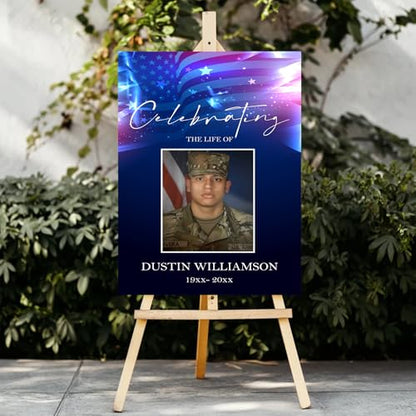 Personalized Veteran Memorial Poster, In Loving Memory Welcome Sign, Celebration Of Life Veteran, American Flag Funeral Welcome Sign, Military Funeral Poster Photo Sign #9 - color: Design 09