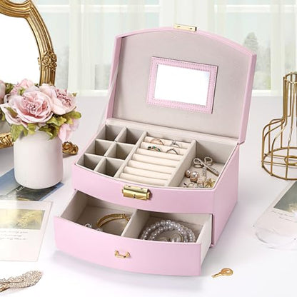 ELLDOO Musical Jewelry Box with Drawer, Pink Music Box Keepsake Box, Small Trinket Jewelry Storage Box Gift for Girls Women (Tune: You are My Sunshine) - color: Pink