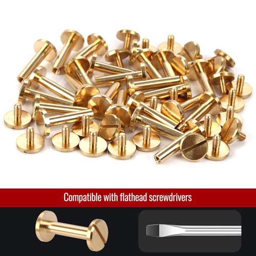 Brass Chicago Binding Screws - 4mm x 18mm Binding Posts - 10mm Phillips Nut - Chicago Screw Binding Post Screw Kit for DIY Leather Decoration Scrapbook Photo Albums Bookbinding (Brass, 25 PCS) - size: 4mm x 18mm