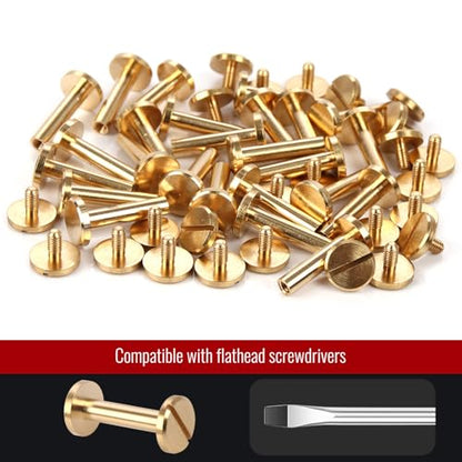 Brass Chicago Binding Screws -4mm x 16mm Binding Posts -10mm Phillips Nut -Chicago Screw Binding Post Screw Kit for DIY Leather Decoration Scrapbook Photo Albums (Brass, 25 PCS) - size: 4mm x 16mm