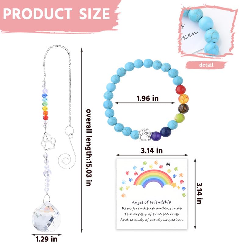 Sisadodo Rainbow Bridge Dog Memorial Gifts for Loss of Dogs Cats Rainbow Bridge Bracelet Keychains Paw Crystal Sun Catcher - color: crystal suncatcher bracelet and rainbow card