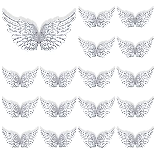 16pcs Glitter Wings, Plastic Angel Wings for Crafts, Ornaments, Patches, Christmas Tree Decor, Hanging, Vintage Chic Pendant for Party Decor, DIY Craft - color: Silver