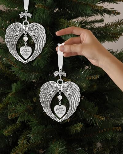 Christmas Memorial Ornaments Angel Wings Family Friend Grieving Gifts, A Piece of My Heart is in Heaven Memory of Loved One Sympathy Gift for Passed Xmas Tree Decorations Keepsake