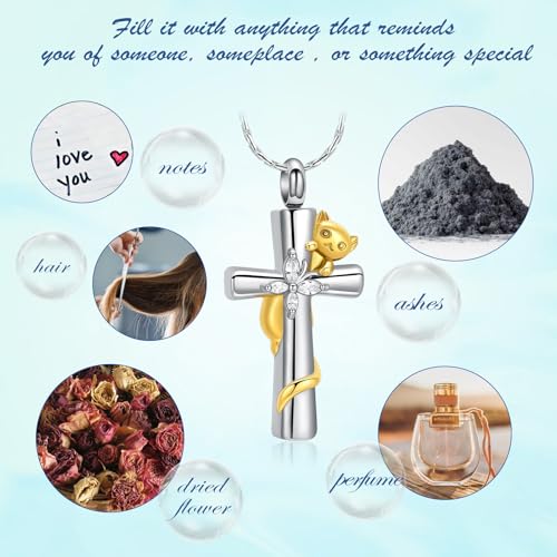 Cross Urn Necklaces for Men Women Cat Butterfly Cremation Jewelry for Ashes Stainless Steel Pet Memorial Ashes Pendant Keepsakes Jewelry - color: Gold
