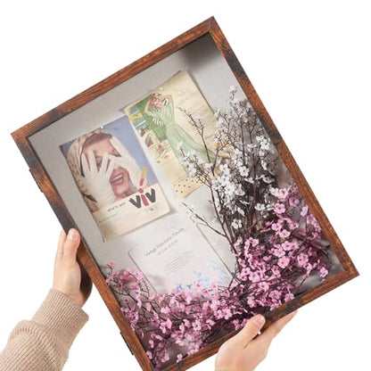 Muzilife 16x20 Shadow Box Picture Frame, 2.16 Deep, Real Glass, Honey Brown - color: Honey Brown, size: 16x20