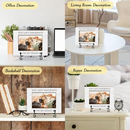 Pet Memorial Frame - You Left Paw Prints On My Heart, 4x6 Wooden Frame with Stand, Pet Memorial Gifts For Loss Of Pet, Home Office Desk Shelf Decorations -49 - style: Leave a mark of love