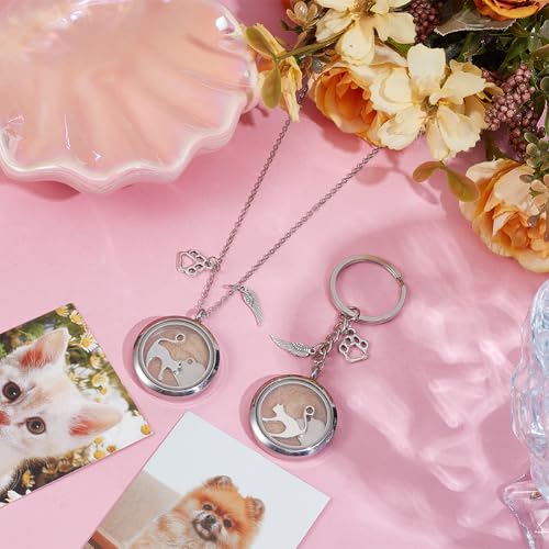 2PCS Pet Ashes Necklace Dog Hair Keepsake Fur Locket Keychain Set Cat Dog Remembrance Jewelry with Paw Heart Wing Pet Memorial Urn Necklace for Cats Dogs Women Men Loss Pet Sympathy Gift - color: Silver Necklace Keychain