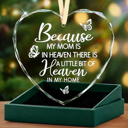 Sympathy Gifts for Loss of Loved One, Memorial Heart Glass Christmas Ornament In Loving Memory of Mom Mother, Bereavement Remembrance Condolence Comfort Gift Keepsake Home Decor - style: Heart-Because
