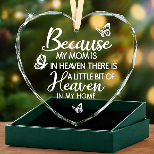 Sympathy Gifts for Loss of Loved One, Memorial Heart Glass Christmas Ornament In Loving Memory of Mom Mother, Bereavement Remembrance Condolence Comfort Gift Keepsake Home Decor - style: Heart-Because
