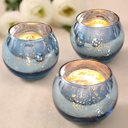Volens 24PCS Blue Votive Candle Holder Bulk, Round Mercury Glass Votives - color: Blue, size: 24 PACK