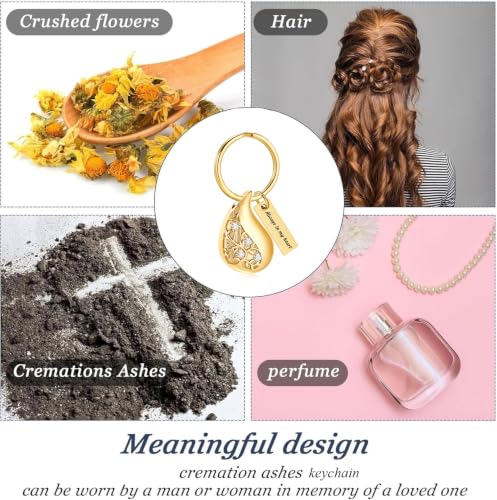 zeqingjw Cremation Jewelry Teardrop Urn Keychain for Ashes Tree of Life Urn Ashes Cremation Memorial Keepsake Keychain - color: Gold