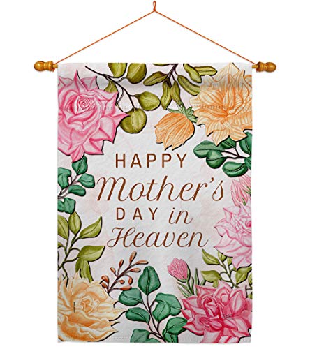 Mother In Heaven House Flag - Dowel Set Family Mother's Day Mom Mama Grandma Love Flowers Parent Sibling Relatives Grandparent - Banner Small Garden Yard Gift Double-Sided Made USA 28 X 40 - color: Mothers Day Decorations Tapestry Made In USA