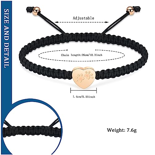 constantlife Heart Cremation Urn Bracelet for Ashes - Stainless Steel Paw Print Pendant Keepsake Jewelry Adjustable Braided Wristband Bangle Pet Dog Cat Memorial Gift for Women - color: Rose Gold