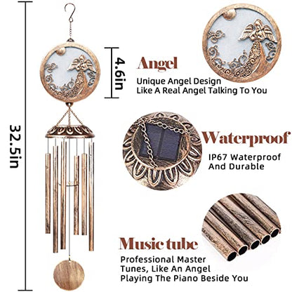 FSVGYY Solar Angel Memorial Wind Chime 33 Inch Deep Tone Outdoor - color: Angel Wind Chimes