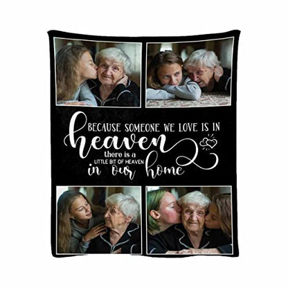 LOSARON Custom Memorial Blanket Because Someone We Loved is in Heaven Hearts Personalized Photo Collection Blanket in Memory of Loved One Gifts Memorial Gifts for Loss of Grandma Dad Mom