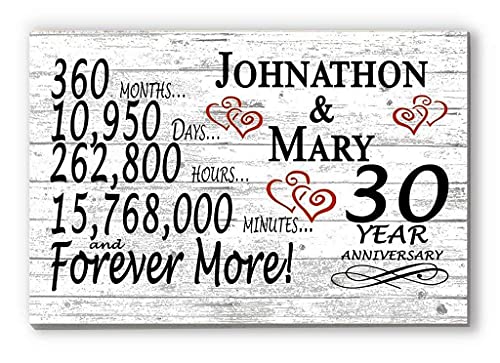 Personalized 30 Year Anniversary Sign Gift 30th Wedding Anniversary Present For Couple Days Minutes Years - Solid Wood - 16.5in x 10.5in x .75in (30 Year) - color: 30 Year
