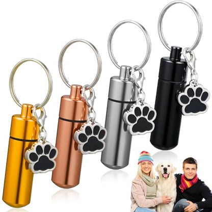4 Pcs Pet Urns Keychain Ashes Keepsake with 4 Paw Shape Urn Pendant | Stainless Steel Small Cat Pet Urns, Cremation Keepsake Paw Memorial Urn