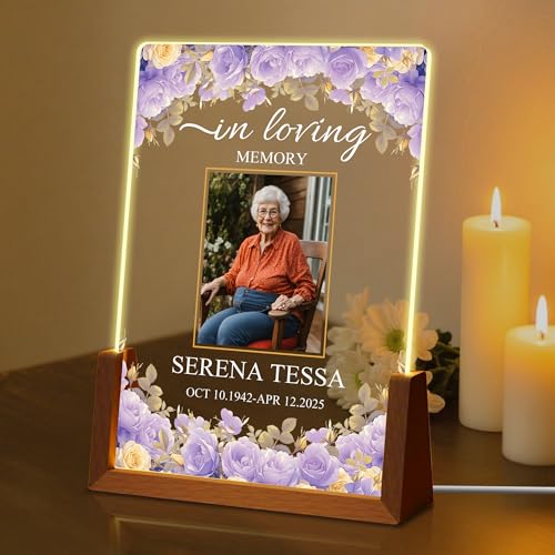 Custom Sympathy Gift for Loss of Loved One, Personalized Memorial Plaque Picture Frame, Customized Bereavement Remembrance Gifts LED Night Light, In Memory of Dad Mom Husband Wife Sister Friend - color: Memorial Picture Plaque 5