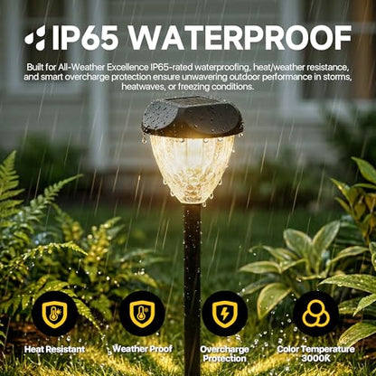Ensenior Solar Pathway Lights Outdoor 8 Pack, 3000K LED Garden Yard Lights | IP65 waterproof landscape lighting, tool-free auto ON/OFF, yard, patio, walkway & planter, 14.17" height