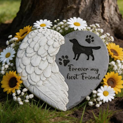 Landoraloria Dog Memorial Stone 10” Heart with Wings Outdoor Pet Grave Marker Cement Garden Remembrance Stone Sympathy Gift for Loss of Dog Rainbow Bridge Design