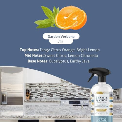 Therapy Granite & Stone Cleaner and Polish, pH Neutral, Marble & Quartz | Includes microfiber cloth. Safe for granite, marble, quartz, soapstone, slate, limestone, corian & laminate. Two 16oz - style: Granite Cleaner 16 oz. (Pack of 2 with Microfiber)