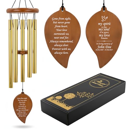 Personalized Sympathy Wind Chimes for Outside, 30" Memorial Wind Chimes for Loss of Loved One, Sympathy Gifts for Loss of Loved One, Funeral Memorial Gifts- Leaves with Text, Garden Outdoor Decor - color: Spirit Dove- Leaves