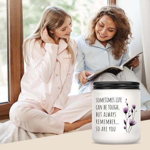 Get Well Gifts for Women, Inspirational Sympathy Gift, Cancer Care Candle | Surgery Recover Gifts, Cheer Up Gift, Encouragement Present for Women Friends Coworker, 7oz Lavender Scented Soy Wax Candle - color: White-Remember so are you