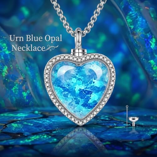 Urn Necklace for Ashes Blue opal Cremation Necklace Keepsake Memory Jewelry for Ashes of Loved Ones Keepsake - style: blue opal heart urn